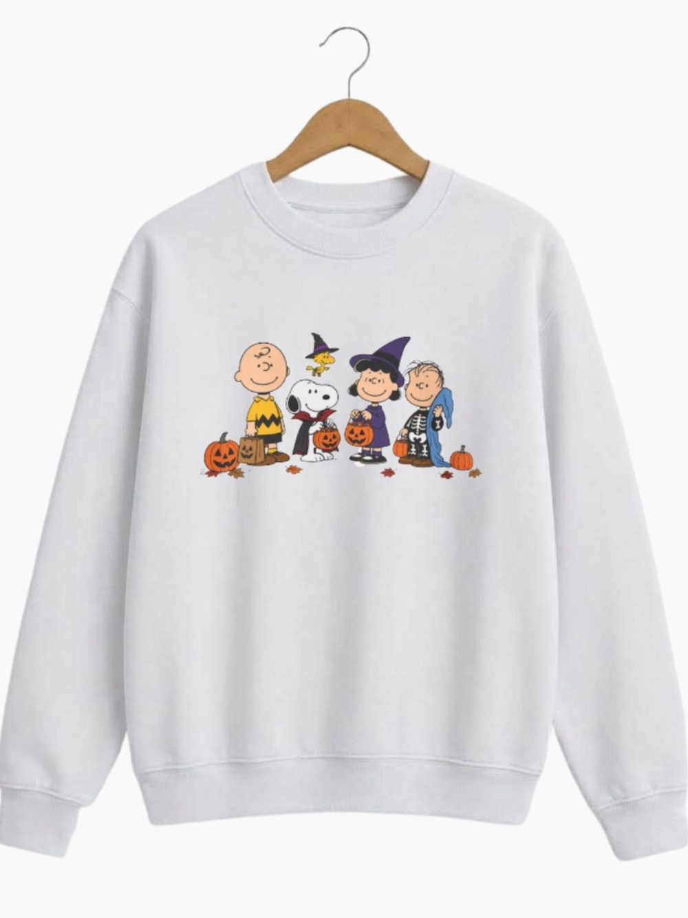 White Halloween Graphic Sweatshirt with Orange & Purple Accents